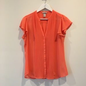 H&M Pleated Front Button Down Short Sleeve Blouse